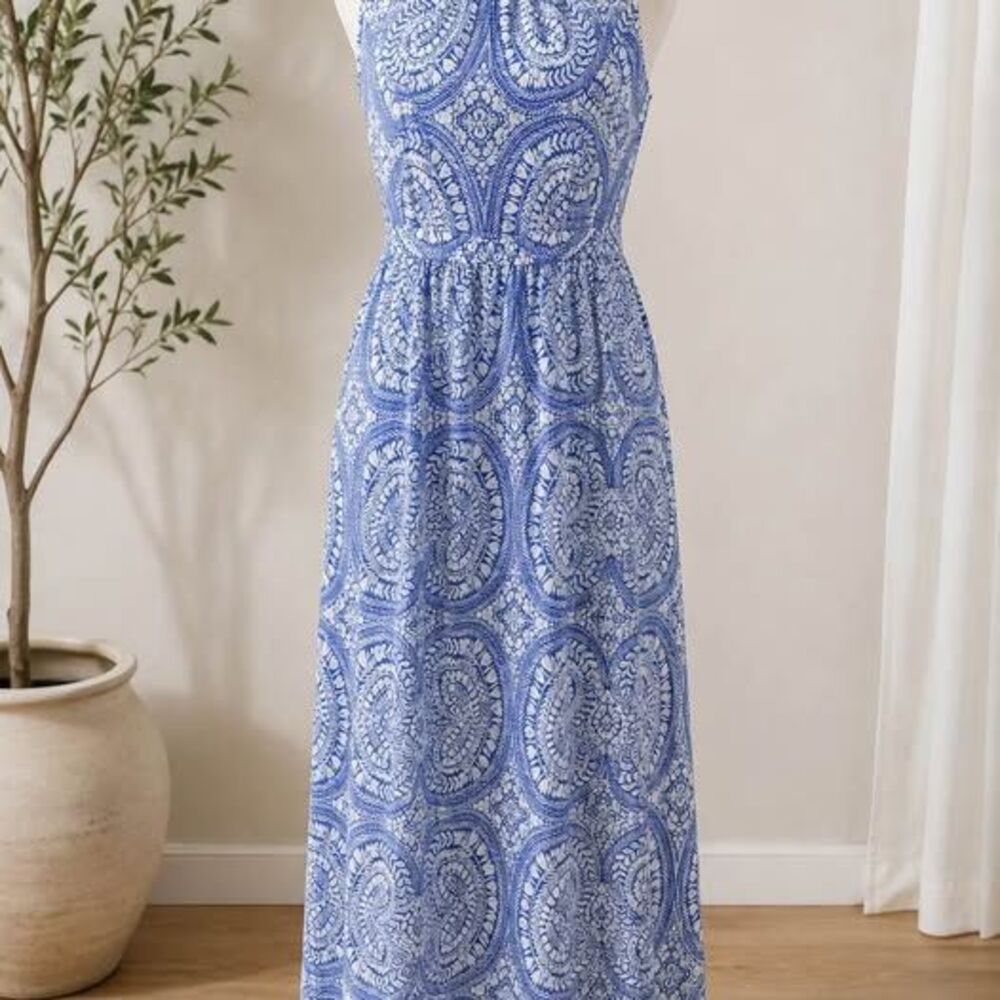 Talbots Blue and White Paisley Maxi Dress Size 6